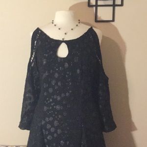 Dot Print Keyhole Neckline Cold Shoulder Blouse